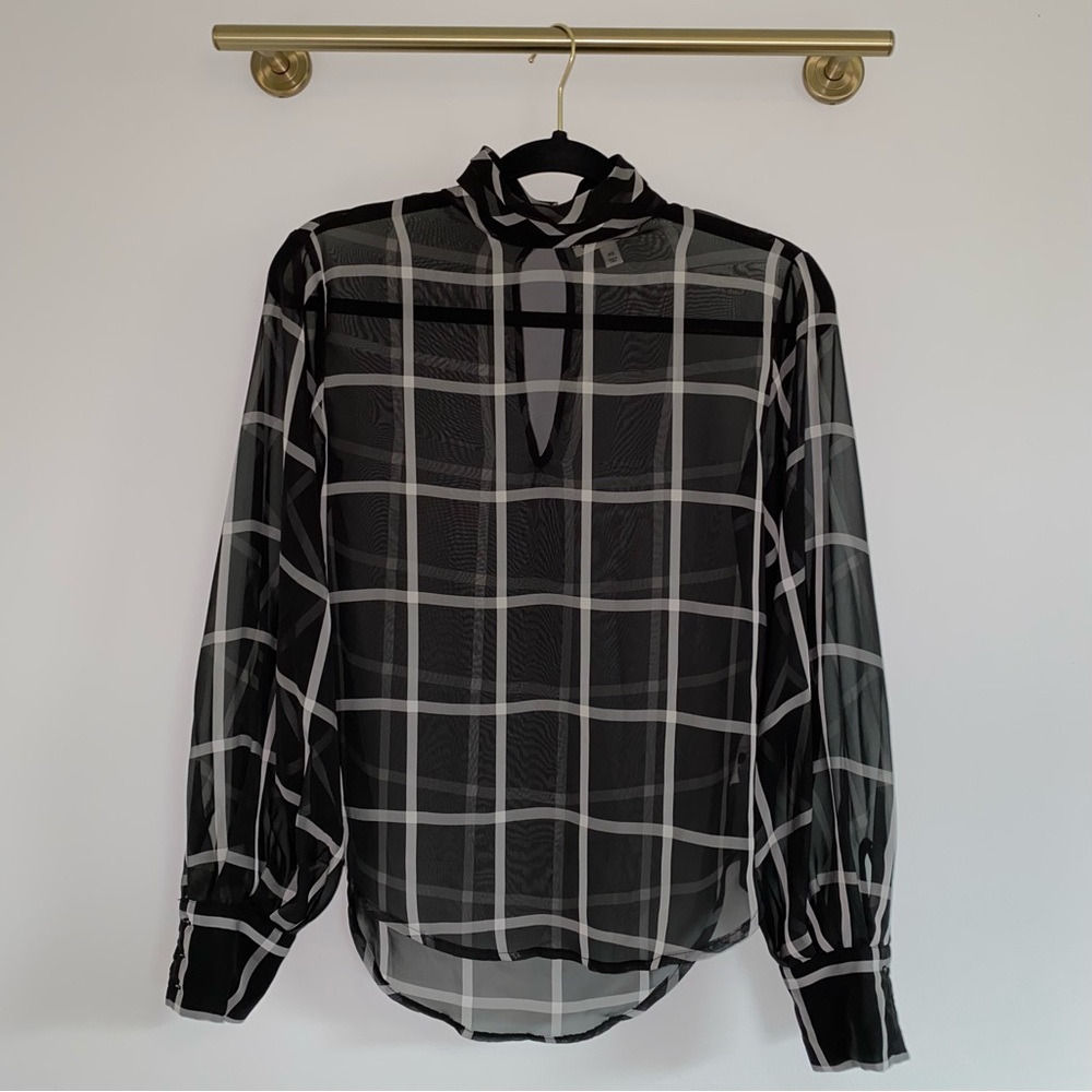Prologue Black and White Striped Sheer Blouse